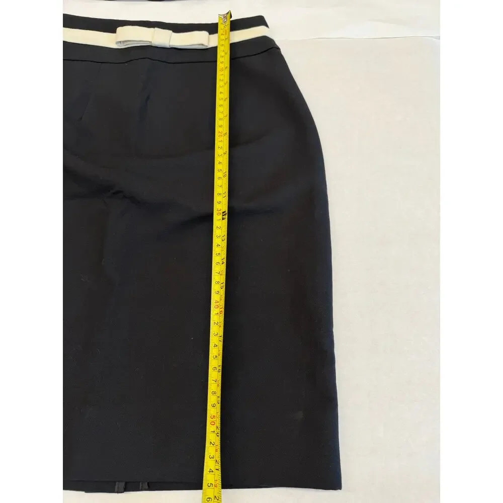 Kate Spade 2 Pc Set Peplum Bow Back Top Ivory Trim Pencil Skirt Size 2 Black